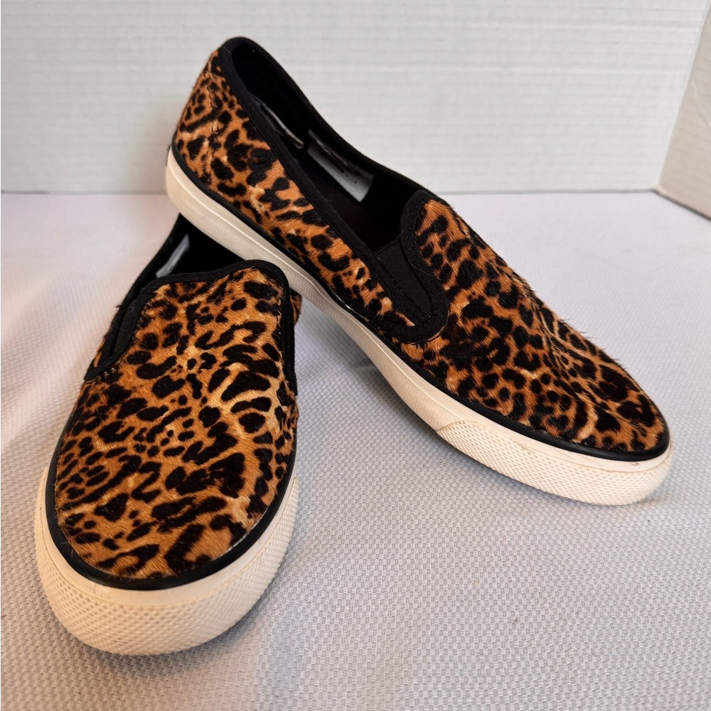 Sperry Leopard Calf Hair Slip On Sneakers Animal Print Casual Shoes Size 7.5